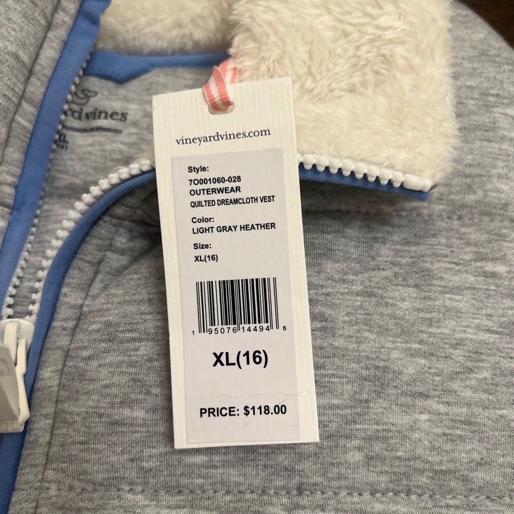 Vineyard Vines Girls Quilted Dreamcloth Vest Light Gray Heather XL 16 NWT - Picture 3 of 8